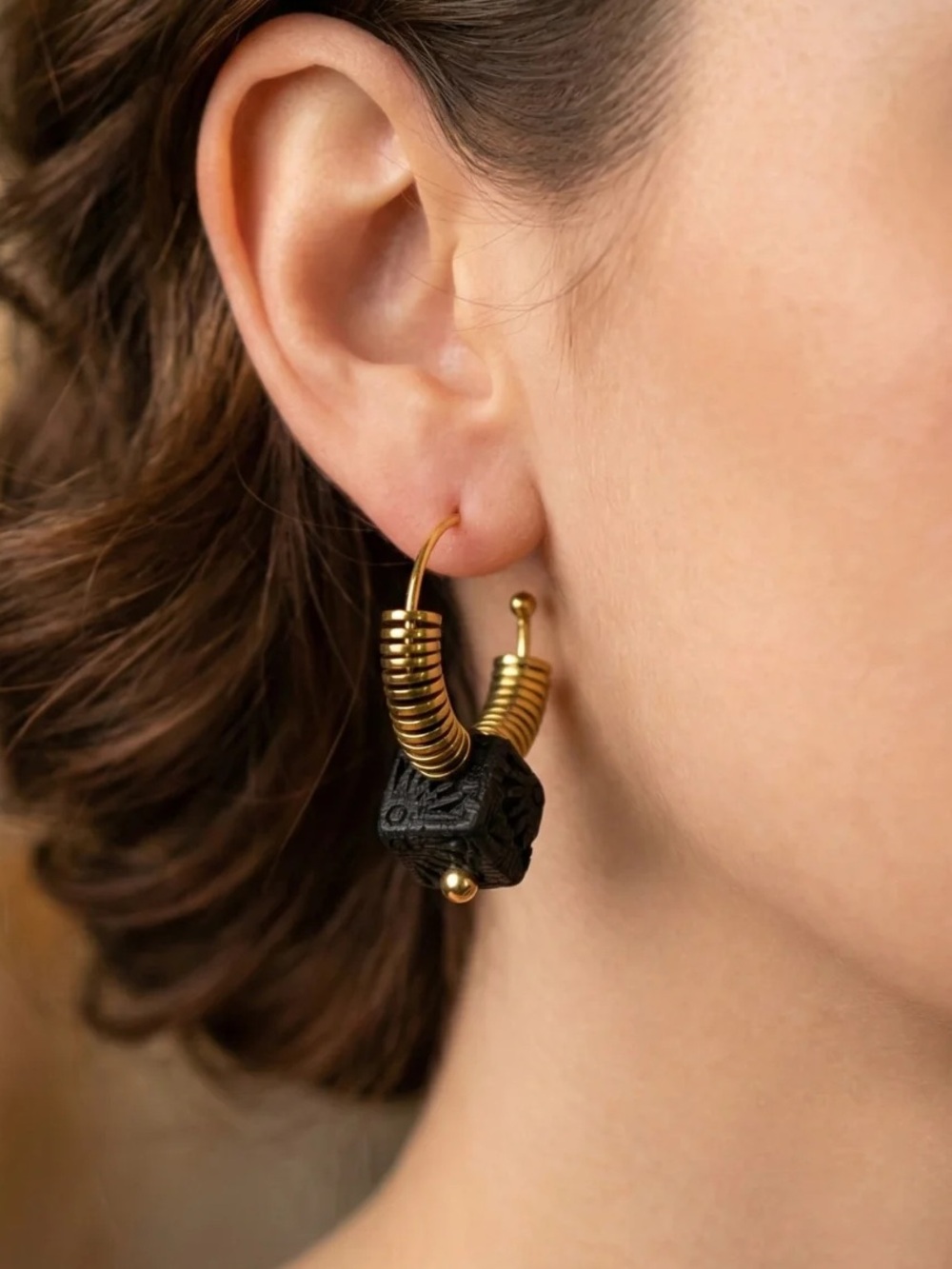Luis Valerio Hematite Clay Cube Earrings